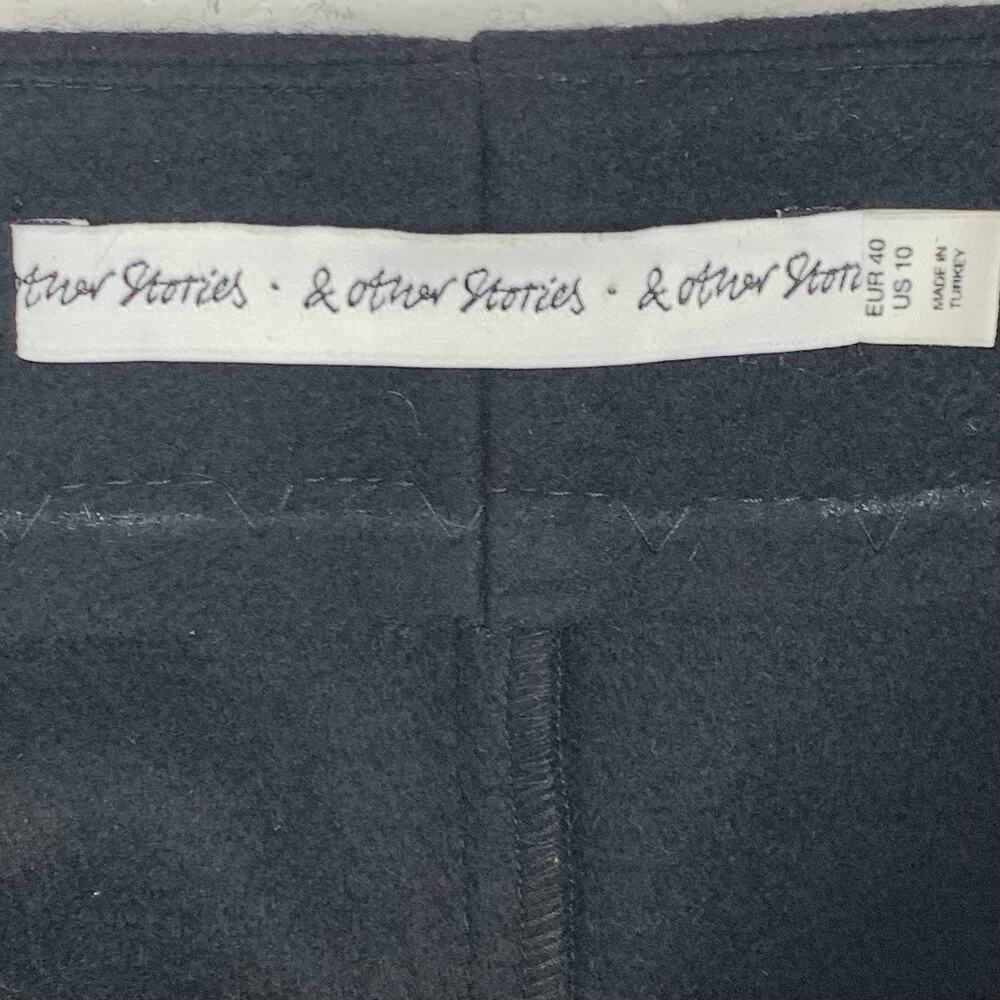 & Other Stories Womens Wool Pencil Mini Short Skirt Black Side Zip Size 10 - Picture 2 of 5